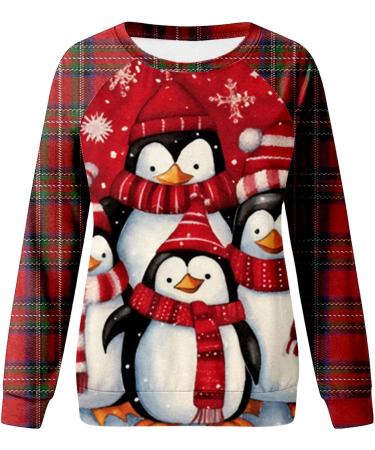 Women's Christmas Snowman & Penguin Sweatshirt - Cozy O-Neck Raglan Top for Winter Holidays - Buy Online on GoSupps.com