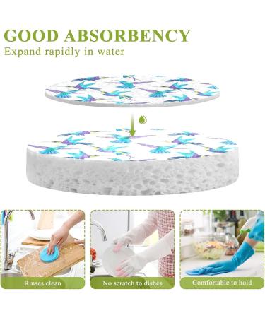 3-Pack Cleaning Kitchen Sponges Oval Cute Blue Hummingbirds Kitchen Cellulose Dishwashing Wood Pulp Cotton - Buy Online on GoSupps.com
