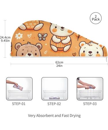 Cute Doodle Bears Hair Towel 2 Pack | Super Absorbent Quick Dry Hair Turbans for Women & Girls - Perfect Hair Drying Solution - Buy Online on GoSupps.com
