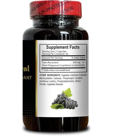 Trans Resveratrol 500mg Supports Healthy Aging Cognitive Function Antioxidants with Immune boosters Energy and Vitality Boost - 2 Bottles 120 Capsules - Buy Online on GoSupps.com