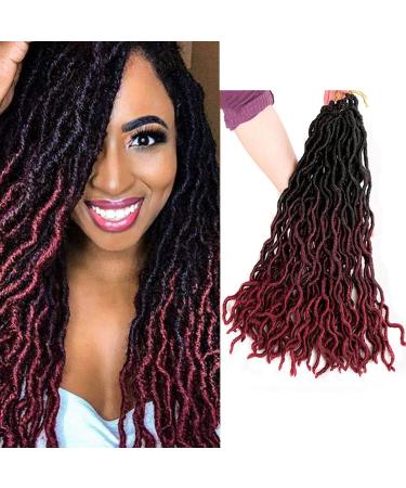 6 Packs 18 "Gypsy Locs Crochethair for Black Women omber colors Long curly wavy synthetic pre loop goddess locs crochet hair braids extensions (4 colors 45cm) omber red