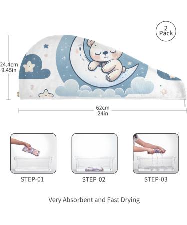 Cute Teddy Bear Moon Hair Towel 2 Pack | Super Absorbent Quick Dry Turbans for Women & Girls - Buy Online on GoSupps.com