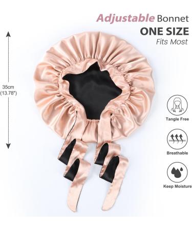 Silk Double Layer Reversible Bonnet for Curly Hair - Pink/Black - Buy Online on GoSupps.com