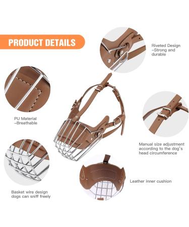 Adjustable Metal Dog Muzzle - Breathable Basket for Large & Medium Dogs | Durable Leather Leash Included - Perfect Fit in Brown - Buy Online on GoSupps.com