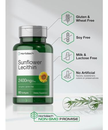 Horb ach Sunflower Lecithin Softgel Capsules | 2400mg | 60 Pills | Naturally Occurring Phospholipids | Non-GMO Gluten Free Supplement - Buy Online on GoSupps.com