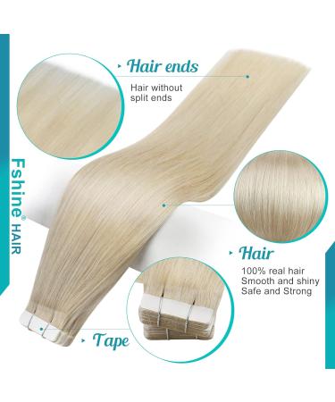 FSHINE Tape in Hair Extensions - Platinum Blonde Brazilian Remy Real Hair 50cm Seamless 50g 20 Pieces Salon Quality #60 - Buy Online on GoSupps.com