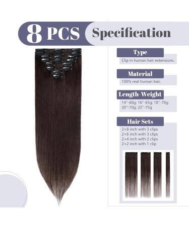 Clip-in real hair extensions 8-piece set Remy soft hair dark brown #2 12 inches (30 cm) 55 g - Buy Online on GoSupps.com