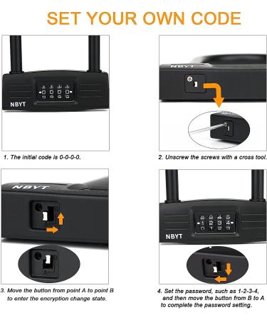 NBYT 4 Digit Resettable Combination Bike U Lock / D Lock - 14mm Shackle for Heavy Duty Protection - Long Bicycle Padlock - Buy Online on GoSupps.com
