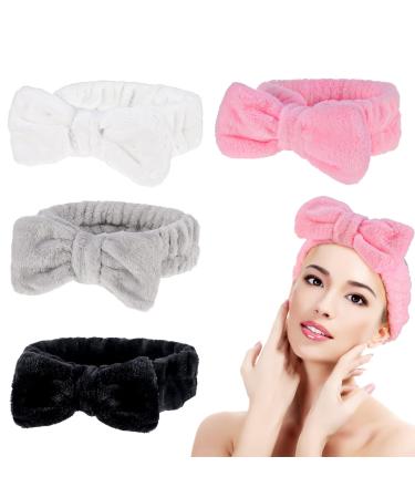 Tonyg-P 4 pieces Bowknot hair band makeup front ligaments grind hair wrap corals fleece cosmetic hair band sport bathroom shower hair bands for women girls