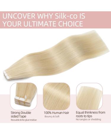 Silk-Co Tape in Extensions | 40cm Real Hair 25g - Bleich Blond 613# | 10pcs Skin Weft Hair Extensions - Buy Online on GoSupps.com