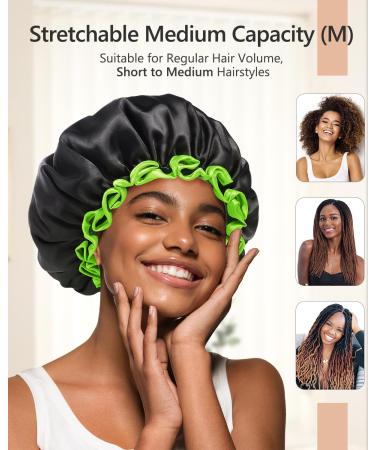 Mikimini Black Shower Hood for Women Men & Girls 2-Pack Reusable Waterproof Bathing Hood with Soft PEVA Lining Stretchy Medium Black & Green - Buy Online on GoSupps.com