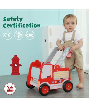 Red Fire Truck Wooden Baby Push Walker | 2-in-1 Toddler Push & Pull Toy for Boys & Girls 1-3 Years - Buy Online on GoSupps.com