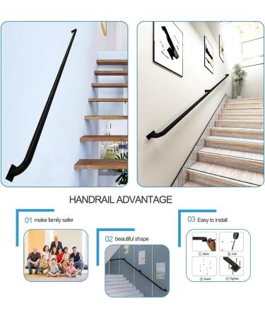 Stair Handrail for Walls Indoor Outdoor Staircase Banister Railing Support Rod with Wrought Iron Brackets and Metal Screws Black Square Tube Safety Hand Rail (Size : 1ft/30cm) 4.6ft/140cm - Buy Online on GoSupps.com