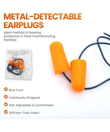 Metal Detectable Foam Earplugs 100 Pair | NRR 32dB | Corded Disposable Noise Cancelling Earplugs for Food Industry & Pharmaceuticals - Buy Online on GoSupps.com