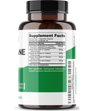 Mushroom Complex Extract with Lion's Mane Fruiting Body - 100% Natural and Effective Energy Pills - Brain Focus Supplement Stimulates Mood and Creativity - 60 Immune Support Capsules - Buy Online on GoSupps.com