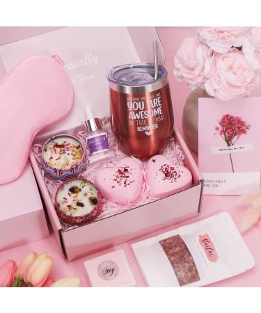Pamper Gifts Set for Women - Relaxation Bath Hamper with Lavender Essential Oil, Bath Bomb, Candle, Wine Tumbler, Sleep Mask - Perfect Birthday Gift for Her - Buy Online on GoSupps.com