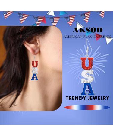 Independence Day Earrings - Sparkly Rhinestone American Flag Dangle Earrings for 4th of July - Patriotic Jewelry for Women - Buy Online on GoSupps.com