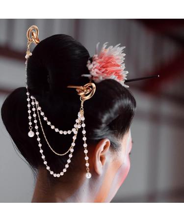 Lurrose Japanese Pearl Tassel Hairpin - Gold Chinese Hair Stick (1 Piece) | International Shipping Available - Buy Online on GoSupps.com