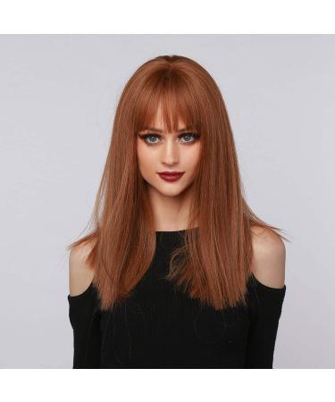 22 Brown Cosplay Wig with Bangs - Long Straight Synthetic Wig for Women | Perfect for Daily Wear & Parties - International Shipping Available - Buy Online on GoSupps.com
