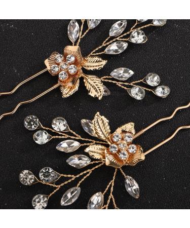 Chargances 3 Pieces Wedding Hair Comb Bridal Hair Pins Set Gold Leaf Crystal Wedding Hair Side Comb Rhinestone Beaded Hair Accessories for Brides Women Girls (Gold) - Buy Online on GoSupps.com