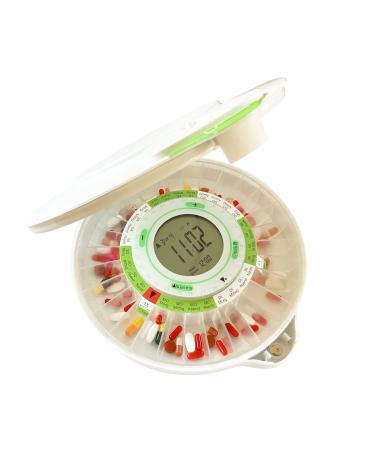 DoseControl Automatic Pill Medication Dispenser White Lid Model 2021 Large and Bright Display 9 Alarms Two Secure Locks High Capacity Pill Container Aid for Alzheimers & Dementia Patients