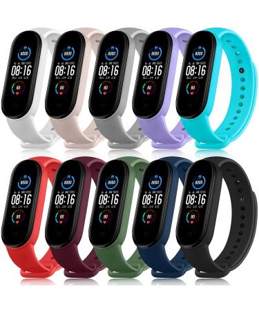 Pack 10 Bands for Xiaomi Mi Band 5 Straps/Xiaomi Mi Band 6 Straps/Amazfit Band 5 Straps, Soft Silicone Replacement Wristbands for Mi Band 5 & Mi Band 6 & Amazfit Band 5 Fitness Tracker (Pack 10)