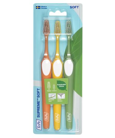 TEPE Supreme Toothbrush, Soft Bristle Toothbrush, Tapered Brush Head for Sensitive Teeth and Gum Care, Adult, 3 Pack Supreme Soft - 3 Pack
