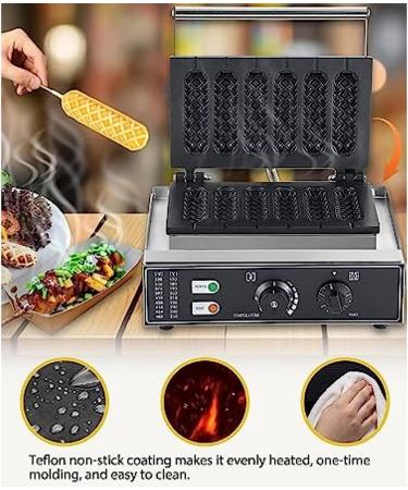 Electric Corn Hot Dog Machine Commercial 1550W Non-stick French Muffin Waffle Irons Stainless Steel 6Pcs Waffle Stick Maker Temperature Range 50-300 Timer 0-5 Min - Buy Online on GoSupps.com