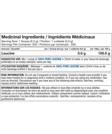 100% Pure Leucine | Instantized Vegan Leucine | 5 Grams of Instantized Vegan Leucine for Protein Synthesis & Recovery | 200 Servings Per Container 1000 G (Unflavoured) Unflavoured 1KG - Buy Online on GoSupps.com