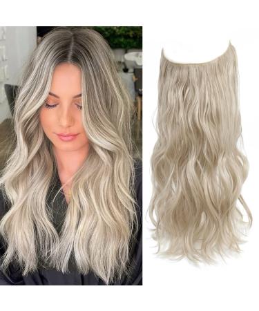 Secret Hair Extensions Invisible Wire Hair Extensions Wavy Hair Extension Synthetic Hair Pieces for Women 20 Inch Ash Blonde Hair Extensions (Ash Blonde)