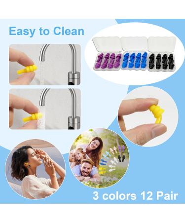 12 Pair Soft Silicone Ear Plugs for Sleeping | Reusable Noise Cancelling Earplugs for Sleep Concerts Swimming & Study - Black Blue Purple - Buy Online on GoSupps.com