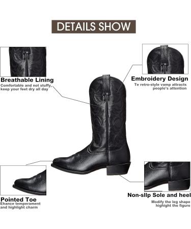 Femflame Men's Round Toe Distressed Cowboy Boots - Embroidered Western Country Boot 10.5 Black - Buy Online on GoSupps.com