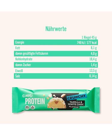 Buy Corny Protein Crunchy Vanilla & White Chocolate Bars | 30% Protein No Added Sugar | Bulk Pack of 12x45g - International Shipping Available - Buy Online on GoSupps.com