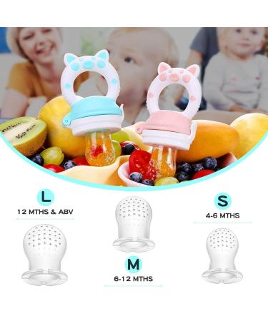 Baby Fruit Food Feeder Pacifier - Fresh Teething Teether Toy for 3-24 Months | 6 Pcs Silicone Pouches | Piggy Handle 2-Pack (Pink) - Buy Online on GoSupps.com