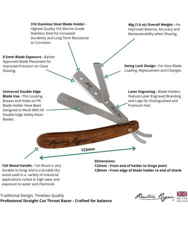 Preston Regis Men's Cut Throat Razor Kit - Marine Grade 316 Stainless Steel Straight Shaving Swing Lock Razor with Wood Handle. includes Premium Leather Travel Pouch and Vintage Wood Beard Comb. - Buy Online on GoSupps.com