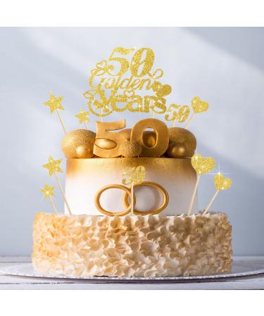 21 Pcs 50th Wedding Anniversary Golden Years Cake Topper 50th Birthday Wedding Anniversary Party Decoration Gold Glitter Color for 50th Couple Anniversary Party Supplies (50 Golden Years)