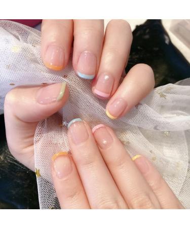 Justotry 24-Piece Colorful Pearls Pattern Press-On Nails | Rainbow Fake Nails for Nail Art | Square Artificial Nails for Women - Buy Online on GoSupps.com