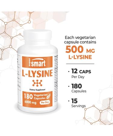 Buy Supersmart L-Lysine 6000mg - High Strength Essential Amino Acid Supplement | Non-GMO Gluten Free 180 Vegetarian Capsules - International Shipping Available - Buy Online on GoSupps.com