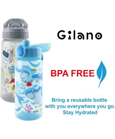 GILANO 18oz Kids Water Bottles 2 Pack - BPA-Free Leak Proof Straw Bottles with Chugger Lid, Carrying Handle - Leopard/Robot Design for Boys and Girls - Buy Online on GoSupps.com