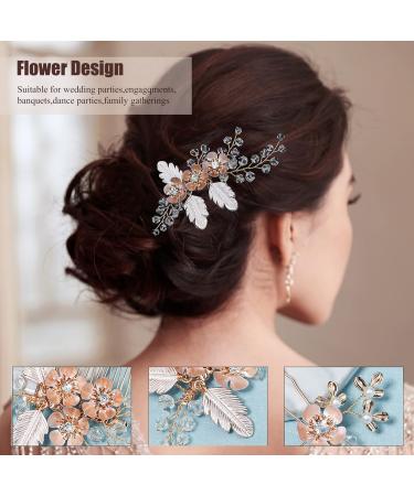 3-Pack Bridal Flower Leaves Hair Comb Set - Gold Wedding Accessories with Pearls and Rhinestones for Women, Bridesmaids, Prom - Vintage Headpiece - Buy Online on GoSupps.com