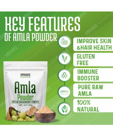 Haribas Superfoods Organic Amla Powder 100GM | 100% Natural Indian Gooseberry Powder for Skin Hair & Health - Buy Online on GoSupps.com