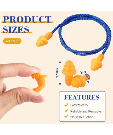 Treela 400 Pairs Corded Reusable Silicone Ear Plugs with Rope Banded Ear Plug Sleep Noise Cancelling for Shooting, Motorcycle, and Construction Work - Individually Wrapped - Buy Online on GoSupps.com