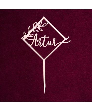 Personalized Wooden Cake Topper - Custom Name Decoration for Birthday Wedding Baptism & Communion (Square) - Buy Online on GoSupps.com