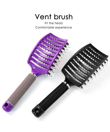 Wild Boar Bristle Hair Brush Set - 2 Pieces (Black & Purple) | Frizz Control Oil Distribution & Fast Drying - Buy Online on GoSupps.com