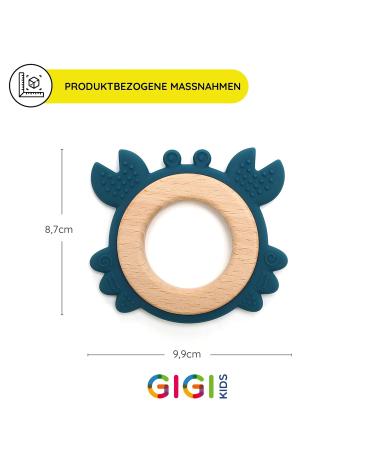 Gigi Kids Baby Crab Bite Rings - 100% BPA-Free Silicone & Beech Wood Teething Toys for 3 Months+ Beige & Dark Blue - Buy Online on GoSupps.com