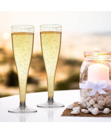 QIANQUEYUE 100 Gold Glitter Plastic Champagne Flutes | Disposable Party Supplies - Buy Online on GoSupps.com