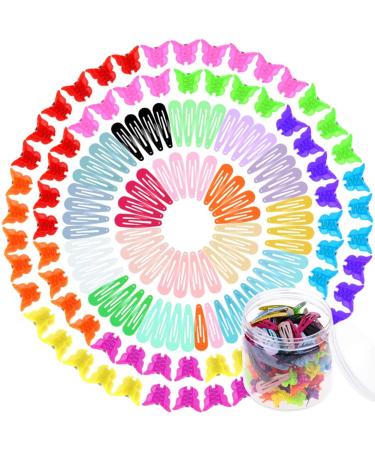 Selizo 100 Pcs Butterfly Hair Clips with 80 Pcs Barrettes Hair Clips Snap Clips for Hair Accessories
