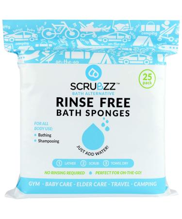 Scrubzz Disposable Rinse Free Bathing Wipes - 25 Pack - All-in-1 Single Use Shower Wipes, Simply Dampen, Lather, and Dry Without Shampoo or Rinsing Unscented  25 Count (Pack of 1)