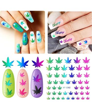 12 Sheets Pot Leaf Nail Art Stickers | Self-Adhesive 3D Maple Leaf Decals for Fall Nail Art | Glitters, Flakes & Colorful Weed Design - Buy Online on GoSupps.com
