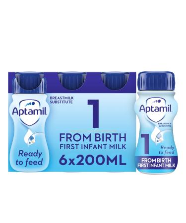 Aptamil 1 First Infant Baby Milk Ready to Use Liquid Formula from Birth 6x200 ml